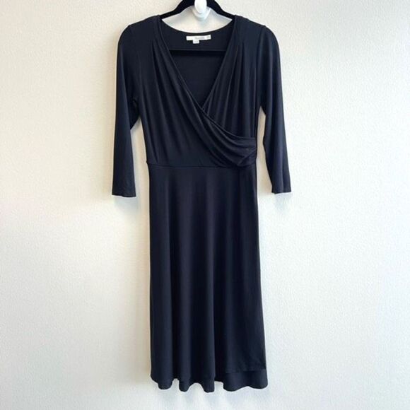 Boden Women’s 10 Deep Black Wrap Maxi Dress V Neck 3/4 Sleeve Stretch - Picture 1 of 8